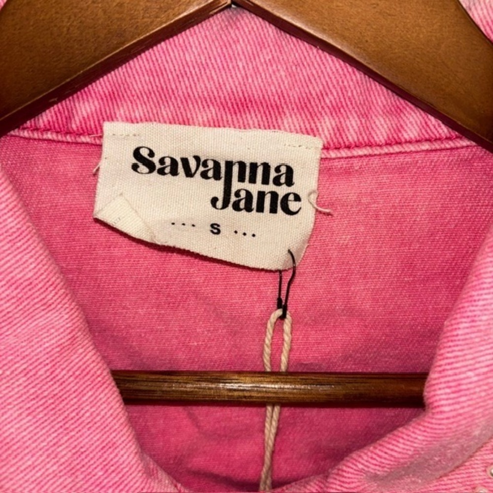 Savanna Jane Pink Acid Wash Pearl Embellished Denim Jacket Western Cropped Small - Picture 4 of 10